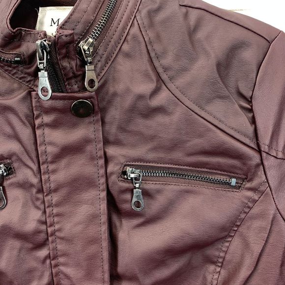 Maralyn & Me, Maroon, Faux Leather Jacket, Medium - Picture 2 of 5